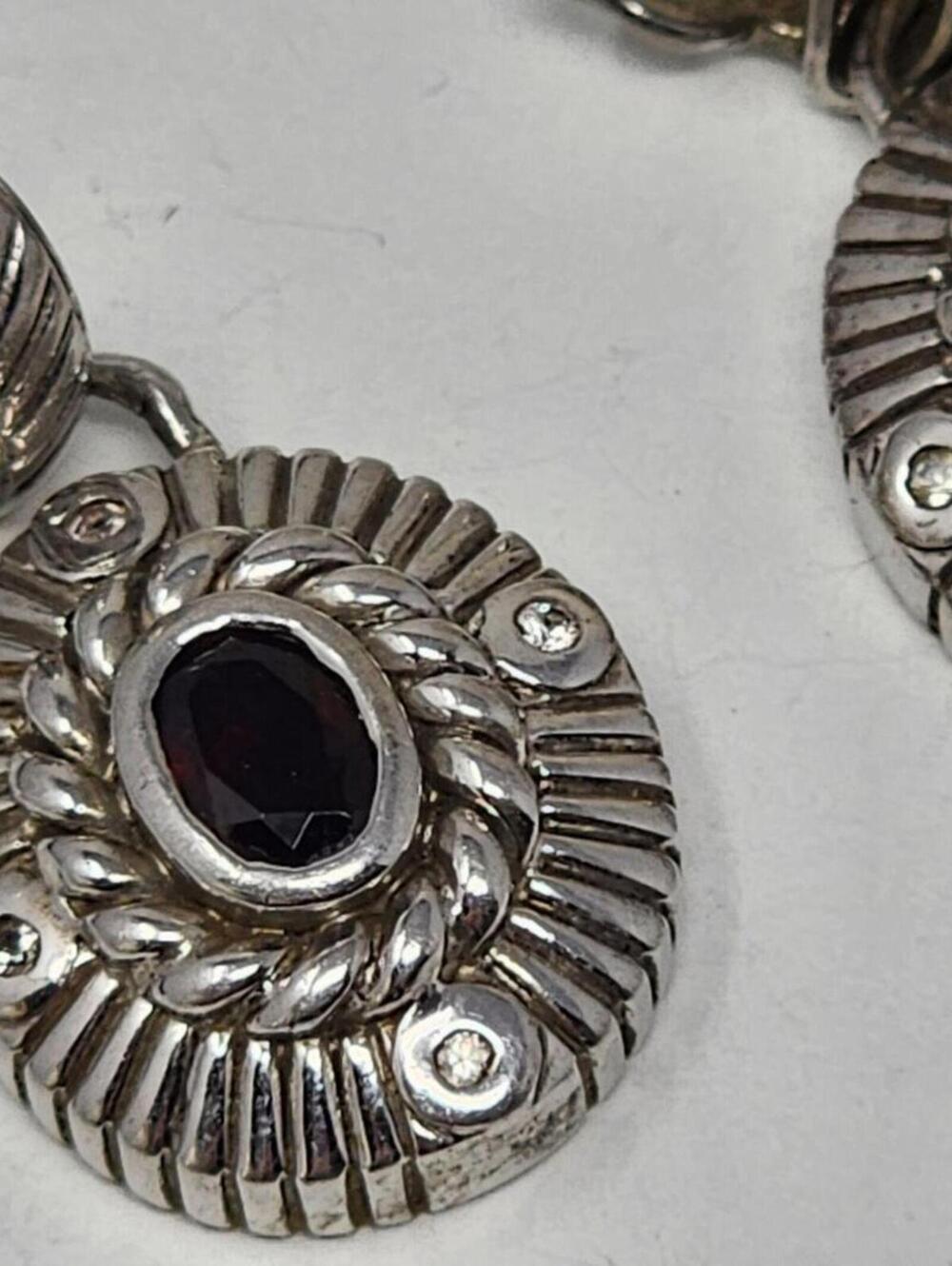 Antique Art Deco Sterling Garnet & Diamond Accent Earrings - Picture 11 of 14